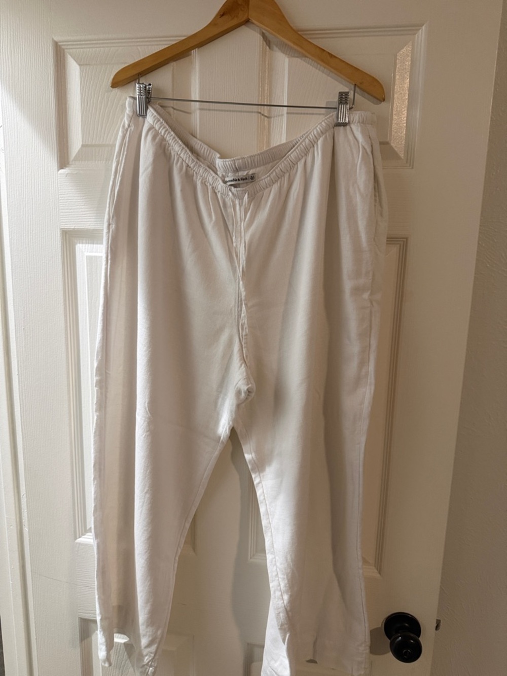 Abercrombie & Fitch White, Lined, Wide Leg, Linen, Elastic Waistband Pants